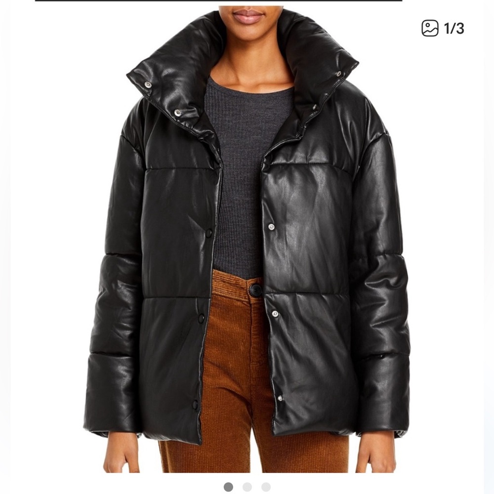 bagatelle Black Faux Leather Quilted Puffer Jacket
